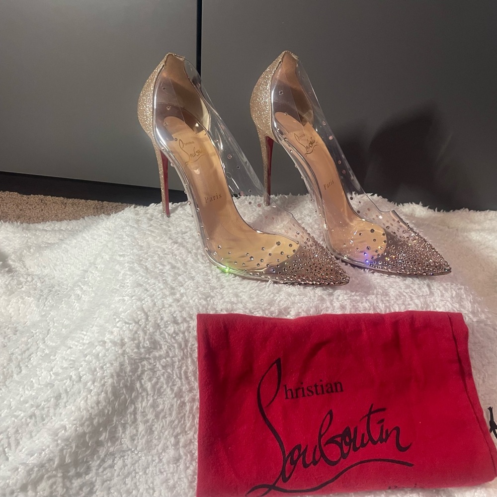 Christian Louboutin Glittering Gold and Transparent Heels